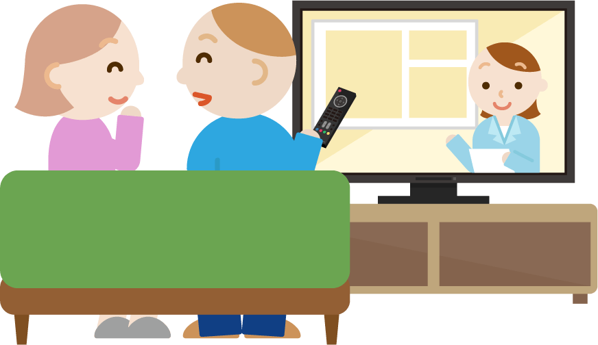 TVを見て話をする若いカップルのイラスト2 illalet(イラレット)
