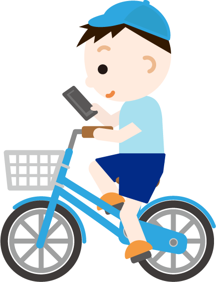 自転車でスマホのながら運転をする男の子のイラスト 無料イラスト