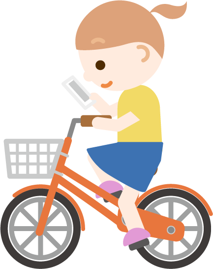 自転車でスマホのながら運転をする女の子のイラスト 無料イラスト素材のillalet