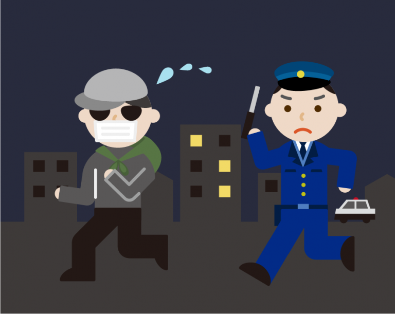泥棒が警察官に追いかけられるイラスト2 無料イラスト素材のillalet