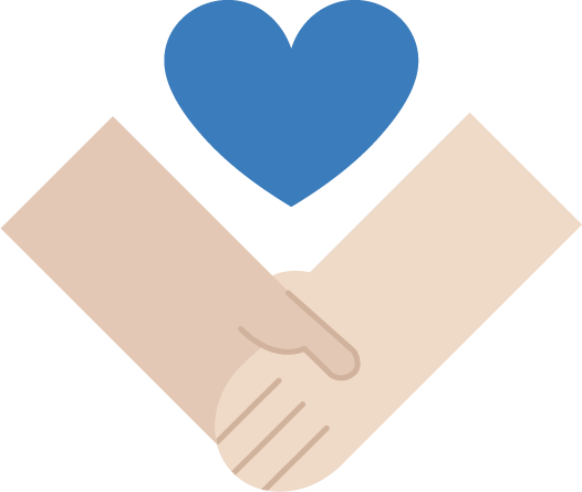 握手している手と青いハートのイラスト | 無料イラスト素材のillalet