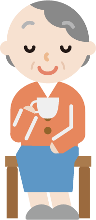 椅子に座ってコーヒーを飲むおばあちゃんのイラスト 無料イラスト素材のillalet