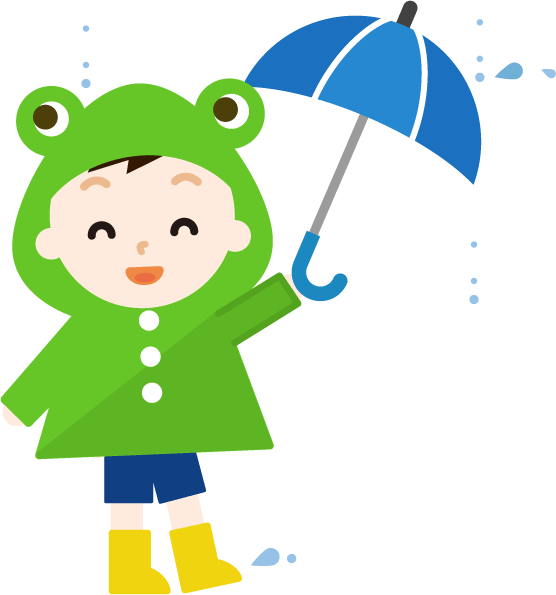 カエルの雨合羽を着た男の子が傘を持つイラスト 無料イラスト素材のillalet
