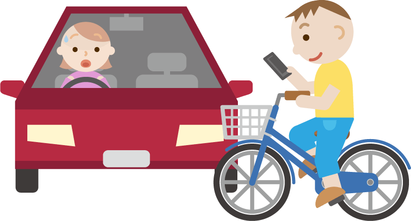 ながら運転をする若い男性と車のイラスト 無料イラスト素材のillalet