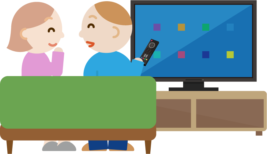 Tvを見て話をする若いカップルのイラスト 無料イラスト素材のillalet