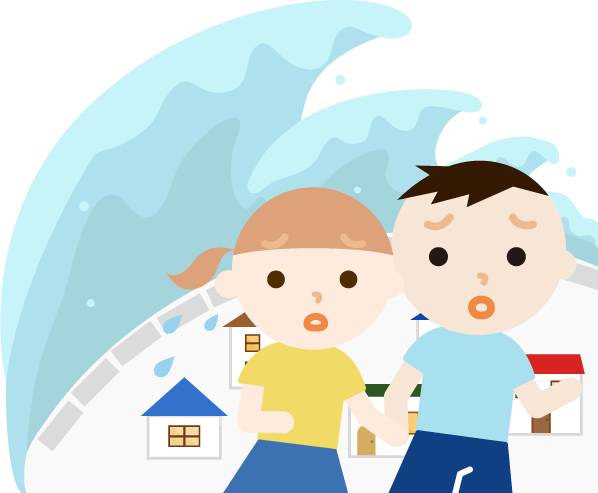 津波から避難する男の子と女の子のイラスト 無料イラスト素材のillalet