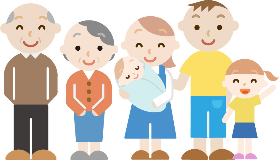 老夫婦と若夫婦と子供と赤ちゃんのイラスト 無料イラスト素材のillalet