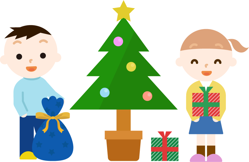 クリスマスのプレゼントと子供のイラスト 無料イラスト素材のillalet