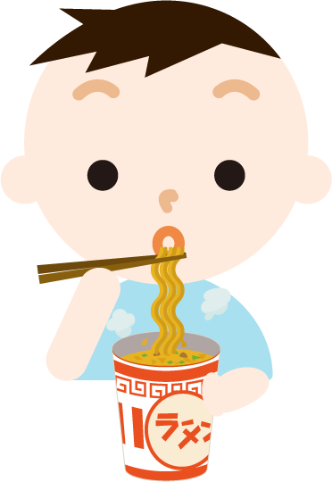 カップ麺を食べる男の子のイラスト