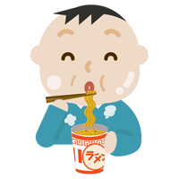 カップ麺を食べる中年の男性のイラスト 太る 無料イラスト素材のillalet