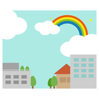 雨上がりの虹がかかる街のイラスト 無料イラスト素材のillalet