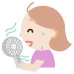 ハンディ扇風機で涼む若い女性のイラスト