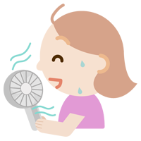 ハンディ扇風機で涼む若い女性のイラスト