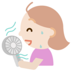 ハンディ扇風機で涼む若い女性のイラスト