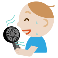 ハンディ扇風機で涼む若い男性のイラスト