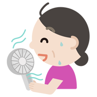 ハンディ扇風機で涼む中年の女性のイラスト