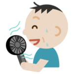 ハンディ扇風機で涼む中年の男性のイラスト
