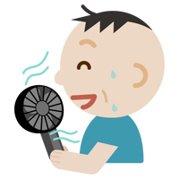 ハンディ扇風機で涼む中年の男性のイラスト