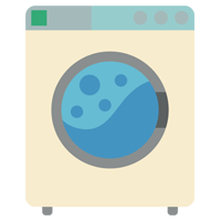 コインランドリーの洗濯機のイラスト（使用中・レトロ）