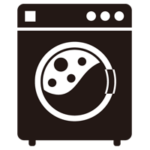 コインランドリーの洗濯機のイラスト（使用中・黒）