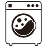 コインランドリーの洗濯機のイラスト（使用中・白・枠線）