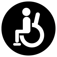 車椅子のアイコンイラスト（白黒・丸）