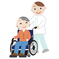 車椅子の高齢者の女性と介護士のイラスト
