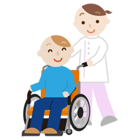 車椅子の若者の男性と介護士のイラスト