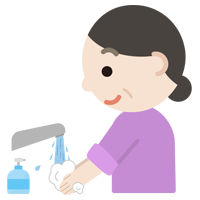 手を洗う中年の女性のイラスト