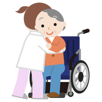高齢者の女性が車椅子へ移乗介助されるイラスト