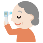 体温を測る高齢者の女性のイラスト（非接触型体温計）