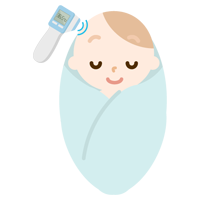 体温を測る赤ちゃんのイラスト（非接触型体温計）