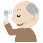体温を測る高齢者の男性のイラスト（非接触型体温計）