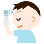 体温を測る男の子のイラスト（非接触型体温計）