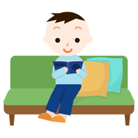 ソファで読書する男の子のイラスト