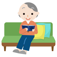 ソファで読書する高齢者の女性のイラスト