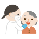 感染症検査をする高齢者の女性のイラスト（口）