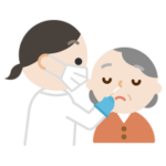 感染症検査をする高齢者の女性のイラスト（鼻）