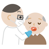 感染症検査をする高齢者の男性のイラスト（口）