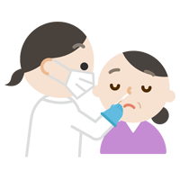 感染症検査をする中年の女性のイラスト（鼻）