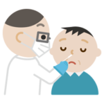 感染症検査をする中年の男性のイラスト（鼻）