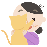 抱っこを嫌がる猫と中年の女性のイラスト