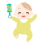 ガラガラで遊ぶ赤ちゃんのイラスト