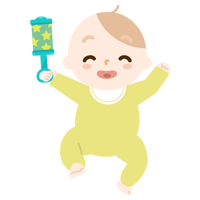ガラガラで遊ぶ赤ちゃんのイラスト