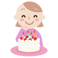 誕生日のケーキを喜ぶ若い女性のイラスト