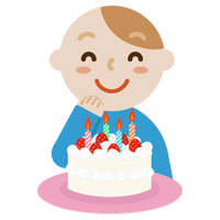 誕生日のケーキを喜ぶ若い男性のイラスト