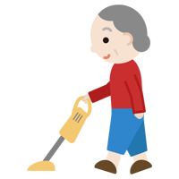 家事（掃除機）をする高齢者の女性のイラスト