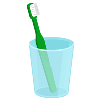 コップに入ったグリーンの歯ブラシのイラスト
