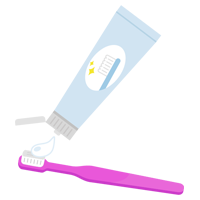 ピンクの歯ブラシに歯磨き粉をつけるイラスト
