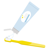 黄色い歯ブラシに歯磨き粉をつけるイラスト